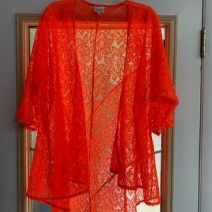 Neon Orange Lace Medium LuLaRoe Lindsay Kimono